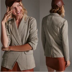 Anthropologie Maeve Houndstooth Knit Soft Blazer Jacket Size XS‎